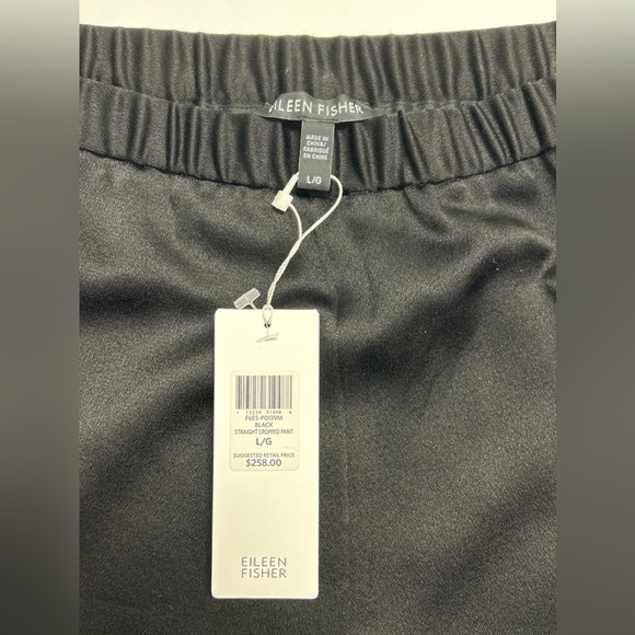 Eileen Fisher Silk Pull On Straight Leg Cropped Pant Size Large NWT Black - Picture 3 of 3